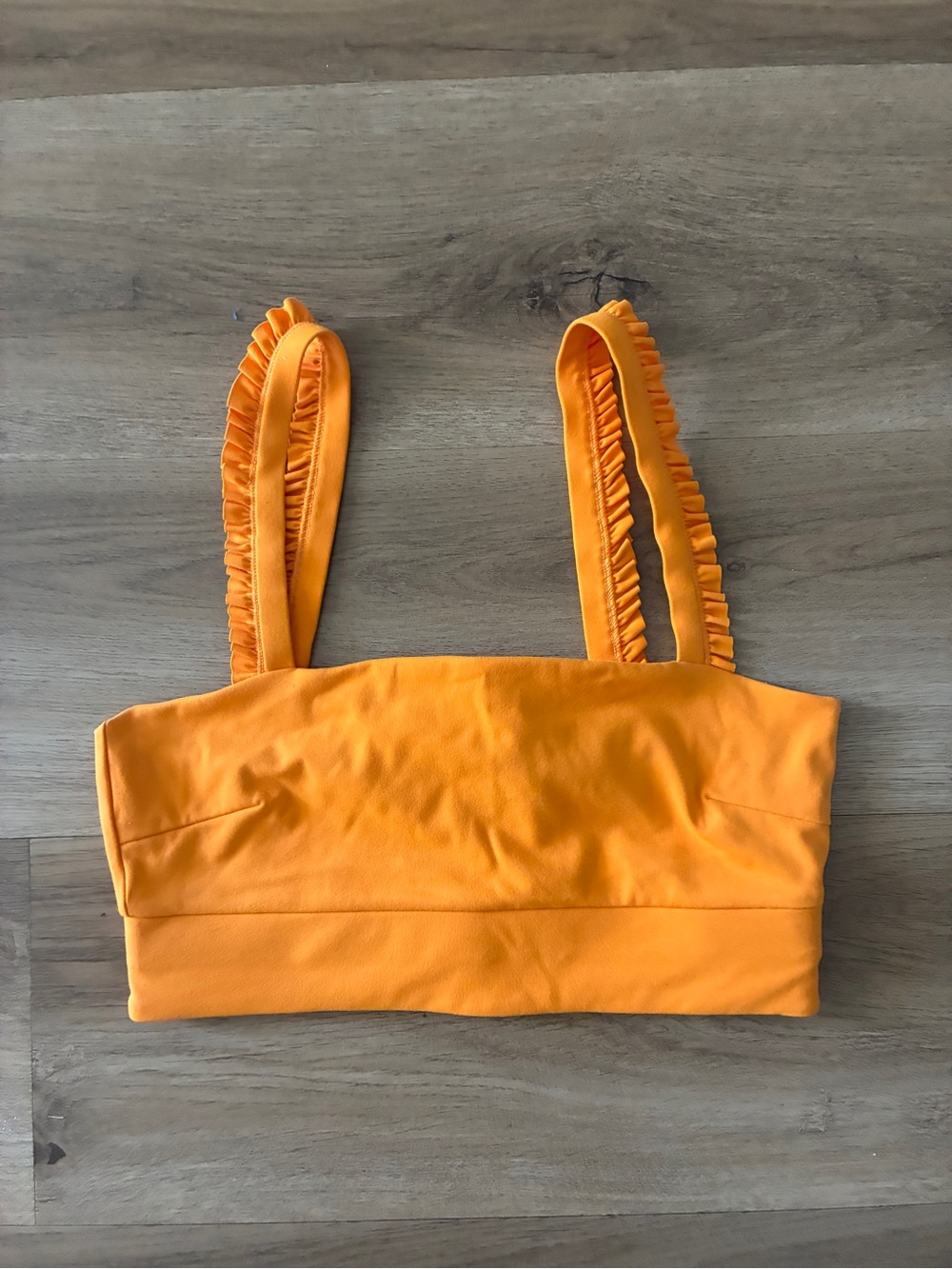 Sincerely Jules for Bandier Orange Ruffle Strap Sports Bra Crop Top S: Small-NWT